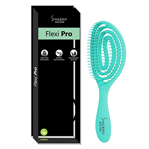 Sincero Salon Flexi Pro Hair Brush Green, Detangle Hair Brush, Blow Dry, For Curly Hair Wet Brush -Styling Brush