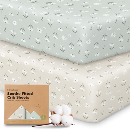 Image of KeaBabies 2-Pack Organic Crib Sheets for Boys, Girls - 52x28 Fitted Crib Mattress Sheet Neutral, Breathable Jersey Cotton Cover for Baby Bed, Toddler Mattress, Soft & Cute Prints (Daisies)