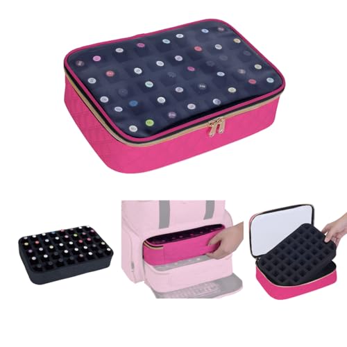 UOZL Bolsa organizadora de esmaltes - comporta 40 frascos (15 ml a 0,5 ml), estojo de transporte transparente multifuncional para cosméticos e viagens bolsas de maquiagem, Vermelho rosa