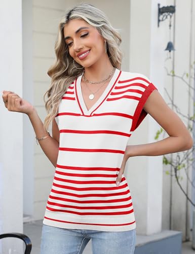 Image of AKEWEI Sweater Vest Women Sleeveless Knitted V Neck Cap Sleeve Pullover Tank Tops 2025 Summer Fall Fashion Causal Trendy