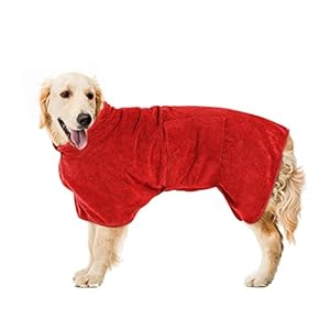 Pejoye Microfibre Dog Bath Robe, Paw Cloth, Dog Towel with Adjustable Strap, Dog Bathrobe Coat, Pet Bathrobe with Velcro Fastening
