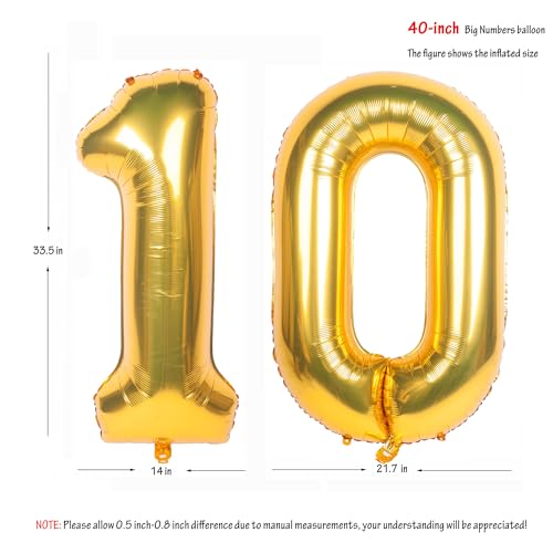 Image of 40 Inch gold Number 10 Balloons Helium Foil Mylar Balloon | Birthday Party banquet Decoration 10