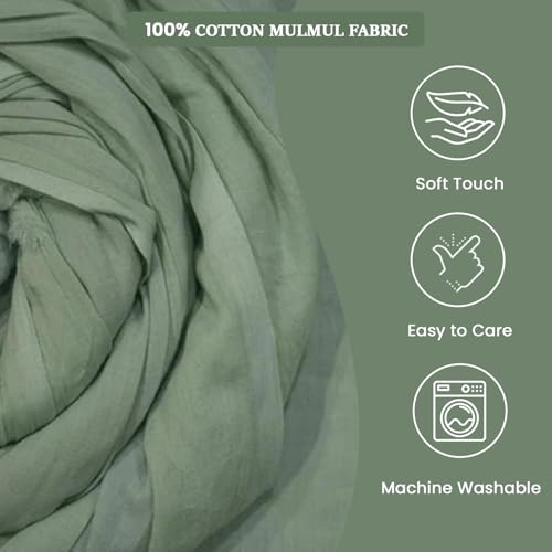 Image of 100% Pure Cotton Mulmul Fabric Material | Reusable Ultra Fine Mulmul Fabric | Lightweight Soft Smooth Piece Linning, Stole, Dupatta, Cushion Pillow Cover (Neptune Green, 3.5 Meters)