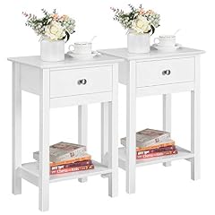 Yaheetech Set 2 Comodini Bianchi in Stile Shabby Chic Comodino Camera da Letto Moderni 40 x 30 x 61 cm con Cassetto e Ripiano in Legno e MDF Tavolini Soggiorno Laterale da Divano Salotto