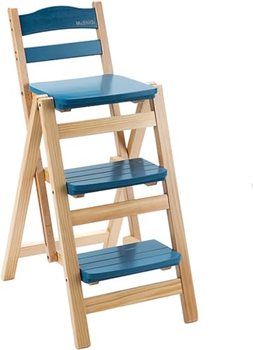 Tabouret haut pliable en bois bleu pour cuisine et moments en extérieur