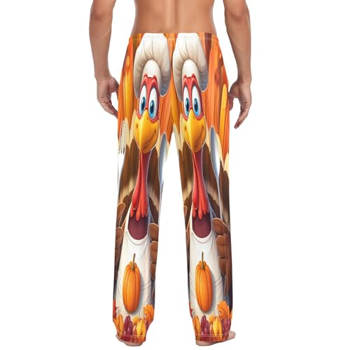 Men's Thanksgiving Autumn Fall Turkey Pumpkin Sleep Pajama Pant Bottoms with Pockets A23047962