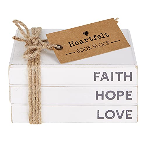 Creative Brands Wooden Faux Book Block Stack Farmhouse Tabletop Shelf Decor at Faithworks, 5 x 2 x 3-Inch, Faith Hope Love