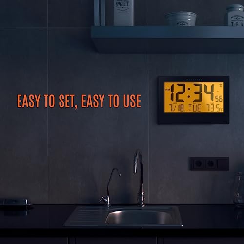 Marathon Atomic Wall Clock With Automatic Backlight, Black - Large 10-Inch Display - Am/Pm Or 24-Hour Time, 8 Time Zones, Indoor Temperature, Day & Date - 4 C Batteries Included #TOP5