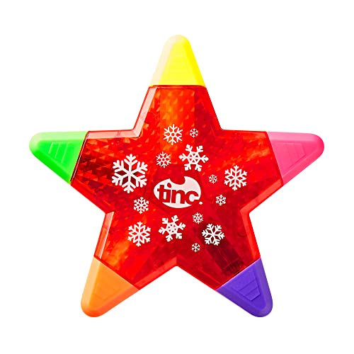 Tinc - Evidenziatore Fiocco di Neve a Forma di Stella - Marcatore Multicolore 5 in 1 con Tonalità Rosa Arancione Verde Giallo Viola - Fornitura Scolastica Pratica per Scuola e Ufficio - Rosso Natale