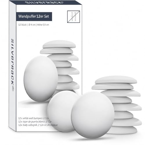 SilverRack Türstopper Wand selbstklebend Weiß [12 Stück] - Wandpuffer als perfekter Schutz für Wand und Tür - Türpuffer Wandschutz als Türstopper für Türklinken gegen Türanschlag