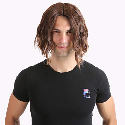 Fluffy Short Curly Brown Wig for Man, 80s Men Halloween Cosplay Long Messy Brown Hair Wig Anime Costume Wig for Mens Boys