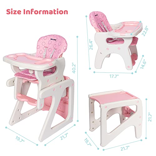 3-In-1 Baby High Chair Toddler Chair Highchairs With Adjustable Seat Back Detachable Seat Cushion And Double Removable Tray For Baby Toddlers 6 Months To 6 Years, Pink #TOP5