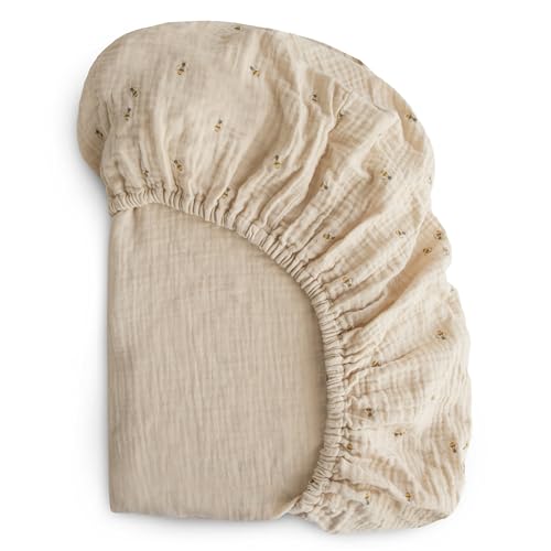 Image of mushie Extra Soft Muslin Fitted Crib Sheet | 192 Thread Count | 28"x 52" (Bees)
