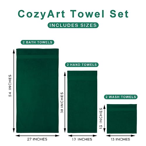 COZYART Dark Green Bath Towel Set 6Pcs, Turkish Cotton Hotel Soft Absorbent Thick Bathroom Towel Sets of 6 with 2 Large Bath Towels, 2 Hand Towels, 2 Washclothes, 650 GSM - Image 4