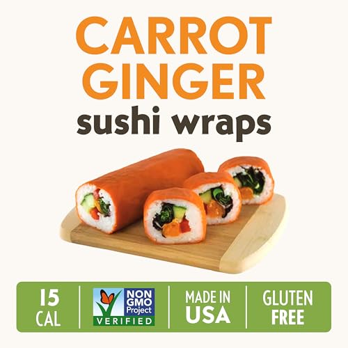 Carrot Ginger Sushi Wraps (5 Count) – Vegan, Gluten-Free, Plant-Based Low-Carb Wraps – Non-GMO, Paleo-Friendly Alternative for Sushi Wraps & Rolls
