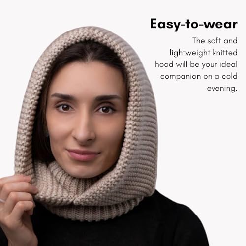 Knitted Wool Balaclava Hood Winter Hats for Women Warm Mohair Hooded Scarf Cold Weather Hooded Cowl Knit Head Scarf4