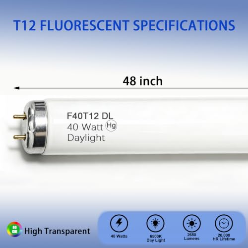 Kuxinage 48 Inch F40T12/DL 40W 6500K Daylight Fluorescent Light Bulbs, 4ft T12 Linear Tube Lights F40T12/865, 2650 Lumens, G13 Bi-Pin, 8 Pack by Kuxinage - Used condition - Image 2
