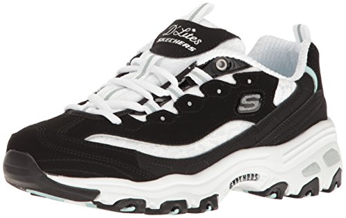 Skechers womens D'lites Looking Glass Memory Foam Lace-up Sneaker,Black/White Lace,9 M US