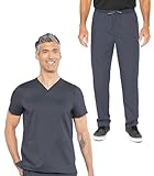 Med Couture Men’s Scrub Set V-Neck Top MC7477 & Straight Leg Pant with Ultra Soft, 2-Way Stretch, Easy Care Fabric MC7779, Pewter, XL Top/XL Pant