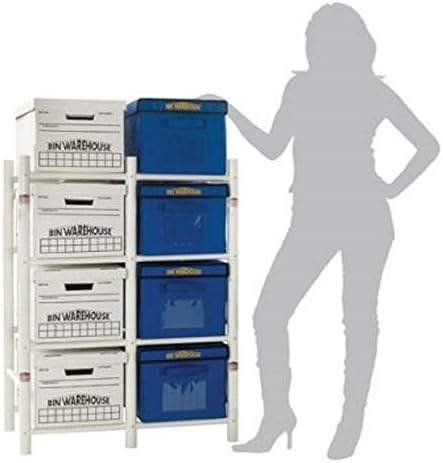 Bin Warehouse Storage Systems AEBW8FB1015 8 File Storage System Attaches to Wall for Additional Stability White PVC DIY Closet Organizer for Plastic Bins Totes & Bankers Boxes, 8