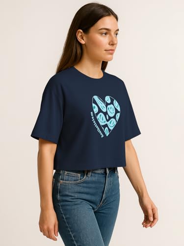 Image of HELLCAT Beige Printed Loose Fit Crew-Neck Crop T-Shirt for Women