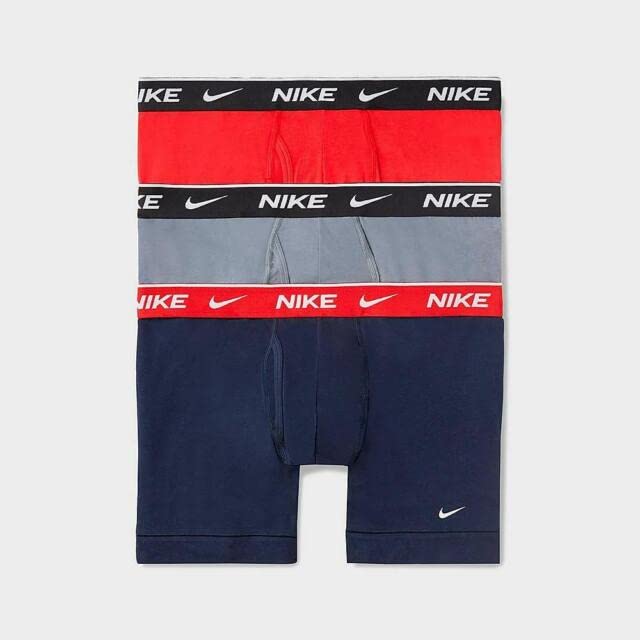 Nike Essential Cotton Stretch Boxer Brief, Dri-FIT 3Pk, Obsidian/Cool Grey/University Red, X-Large2