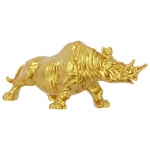 EXCEART Resin Rhino Statue Rhino Sculpture Figurine Gold Animal Collectible Figurine Feng Shui Staue for Wealth Property Wildlife Sculpture Home Office Golden
