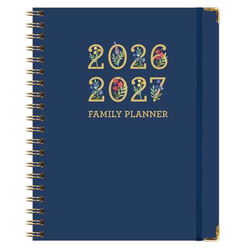FAMILY PLANNER ORGANIZER 8.5 x 11 Weekly & Monthly Calendar (May 2026-Jun 2027). 5+ People Meal Planning Budgeting Habit Tracker Hardcover Household Schedule Organizer for Parents Kids & Caregivers (Navy Gold Numbers)