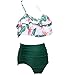 Heat Move Women Retro Flounce High Waisted Bikini Halter Neck Two Piece Swimsuit (Green, M)