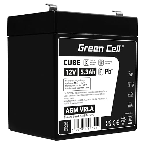 GreenCell Batteria AGM 12V 5.3Ah accumulatore sigillata VRLA non manutezione ricaricabile Batterie di ricambio ermetica giocattoli per bambini Installazioni di allarme 5.3Ah