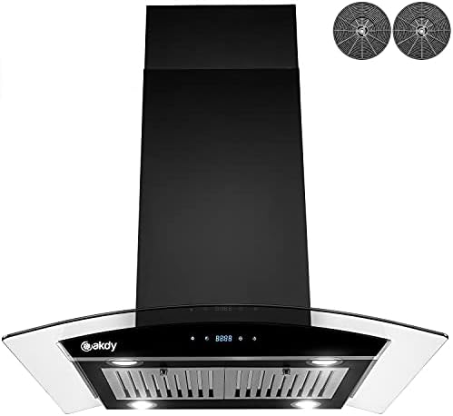 AKDY 36 in. 343 CFM Convertible island Mount Range Hood in Black Painted Stainless Steel with Glass and Carbon Filters