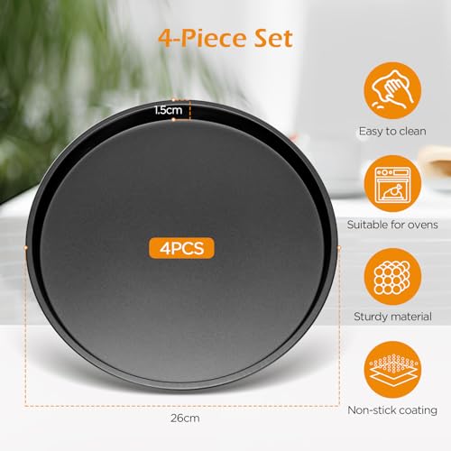 Romon teglia per pizza Rotonda da 4, 26 cm, Acciaio al Carbonio con Rivestimento Teflon, Antiaderente, Sano e Duraturo in acciaio per pasticceria e pizza - immagine 3