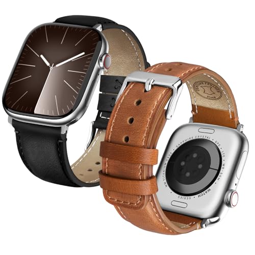 Fullmosa 2 Stück Echtes Leder Armband Kompatibel mit Apple Watch Armband 42mm(Series 11 10) 41mm 40mm 38mm für Damen Herren Ergonomisches Ersatzarmband für iWatch Series 11 10 9 8 7 6 5 4 SE 3 2