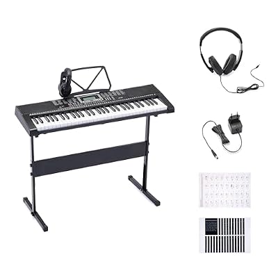 Amazon Basics Portable Electric Keyboard Piano with 61 Full Size Keys, Built-in Speakers, Songs for Learning, Digital Piano, Black