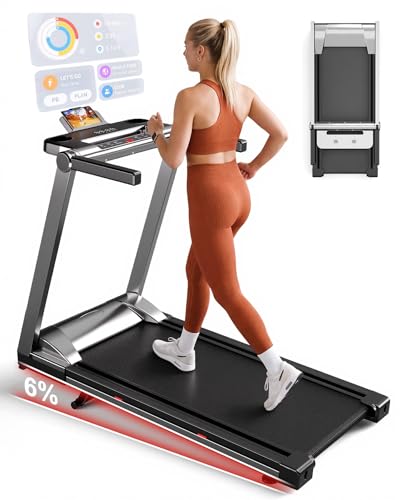 MJWW Folding Treadmills for Home, Smart Walking Pad Treadmill with 6% Incline, App-Connected HIIT/MIIT Training, Max 12-16km/h Quiet Running Machine with 100-112x42cm Running Area