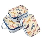 3 Set Travel Packing Cubes For Suitcases 100% Polyester Clothing Storage For Closet, Colorful Horses Simple (3 Set)