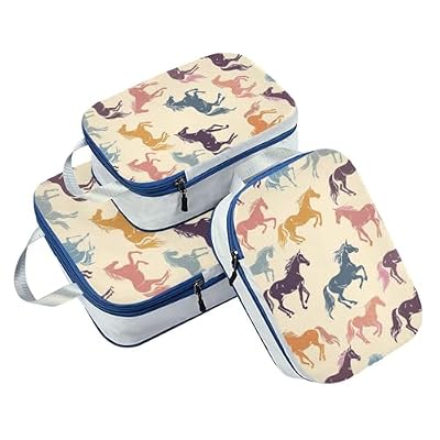 3 Set Travel Packing Cubes For Suitcases 100% Polyester Clothing Storage For Closet, Colorful Horses Simple (3 Set)