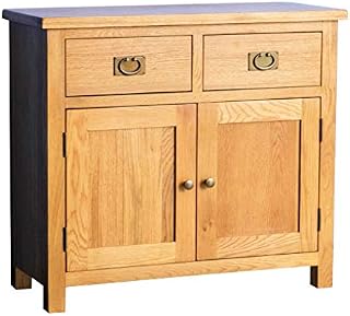 Surrey Oak Small Sideboard | Traditional Rustic Waxed 2 Door 2 Drawer Sideboard Storage Cabinet for Living Room or Dining Room, Fully Assembled