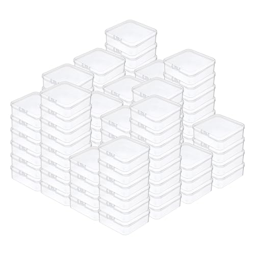 Image of 90 Pcs 3 x 3 x 1 Inch Clear Plastic Bead Storage Containers Box Small Plastic Boxes with Hinged Lids Clear Bead Organizer Box Mini Square Arts Crafts Storage Organizers for Beads and Small Craft Items