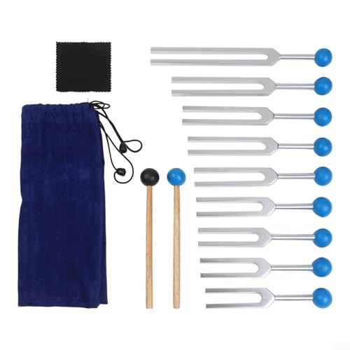 Wrenmor 9 Pcs Tuning Fork Set Aluminum Alloy Precision Includes Silicone Hammer Portable