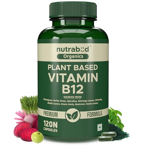 Image of Nutrabud Plant Based Vitamin B12 Supplement for Men, Women - 120 Capsules - 100% RDA of Natural B12 for High Absorption (120 Count (Pack of 1))
