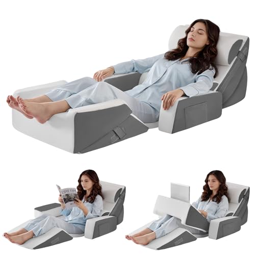 Yojoker 9PCS Orthopedic Bed Wedge Pillow Set for Sleeping, Back and Leg Pain Relief, Post Surgery Foam Pillow for Body, Triangle Adjustable Support Pillow - Acid Reflux Sleeping Pillows Grey