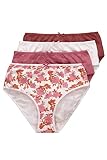 Ulla Popken Damen Slips, 4er-Pack, Blüten/einfarbig Slip, rosa, 54/56