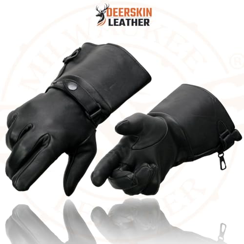 Milwaukee Leather SH857-BLK-L Men'S Usa Deerskin Gauntlet Motorcycle Hand Gloves thumb #6