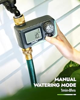 RAINPOINT Sprinkler Timer with Brass Inlet & Outlet, Programmable Hose Timer for Garden Soaker Hose, Watering Timer with Rain Delay/Manual Watering System, Digital Drip Irrigation for Yard, Lawn