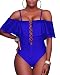 Tempt Me Women One Piece Bikini Lace up Ruffled Off Shoulder Flounce Monokini Bathing Suits RoyalBlue XXL