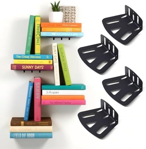 KHAMAL Floating Book Shelves for Wall with Hooks 4 PCS - Invisibl...
