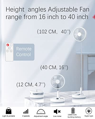 Un Unitedtime Desk And Table Fan, Battery Powered Oscillating Fan, Foldaway Air Circulator Flool Fan With Timer Night Light Remote Oscillating For Outdoor Courtyard Beach Travel Room 4 Speeds (White) #TOP1