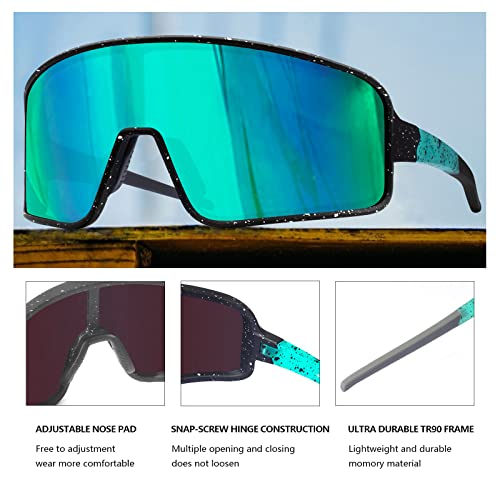 Maxjuli Youth Kids Polarized Sunglasses For Boys And Girls,Windproof Outdoor Baseball Sports Cycling Uv400 Protection Sun Glasses 7705(Black With White Splatter/Green) #TOP4