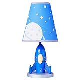 Cal Lighting BO-5644 Kids Novelty Lamp with Outer Space Blue Fabric Shades, Rocket Ship in Blue Finish